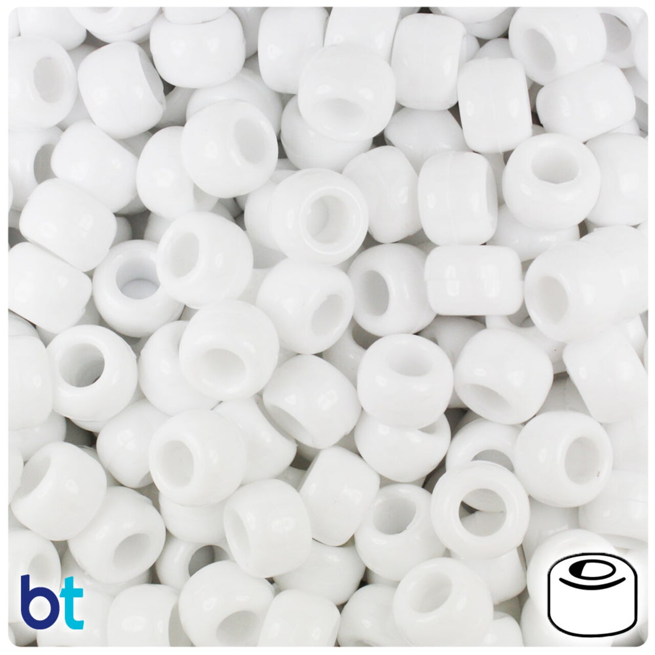 BeadTin Bright White Opaque 9mm Barrel Plastic Pony Beads (500pcs)
